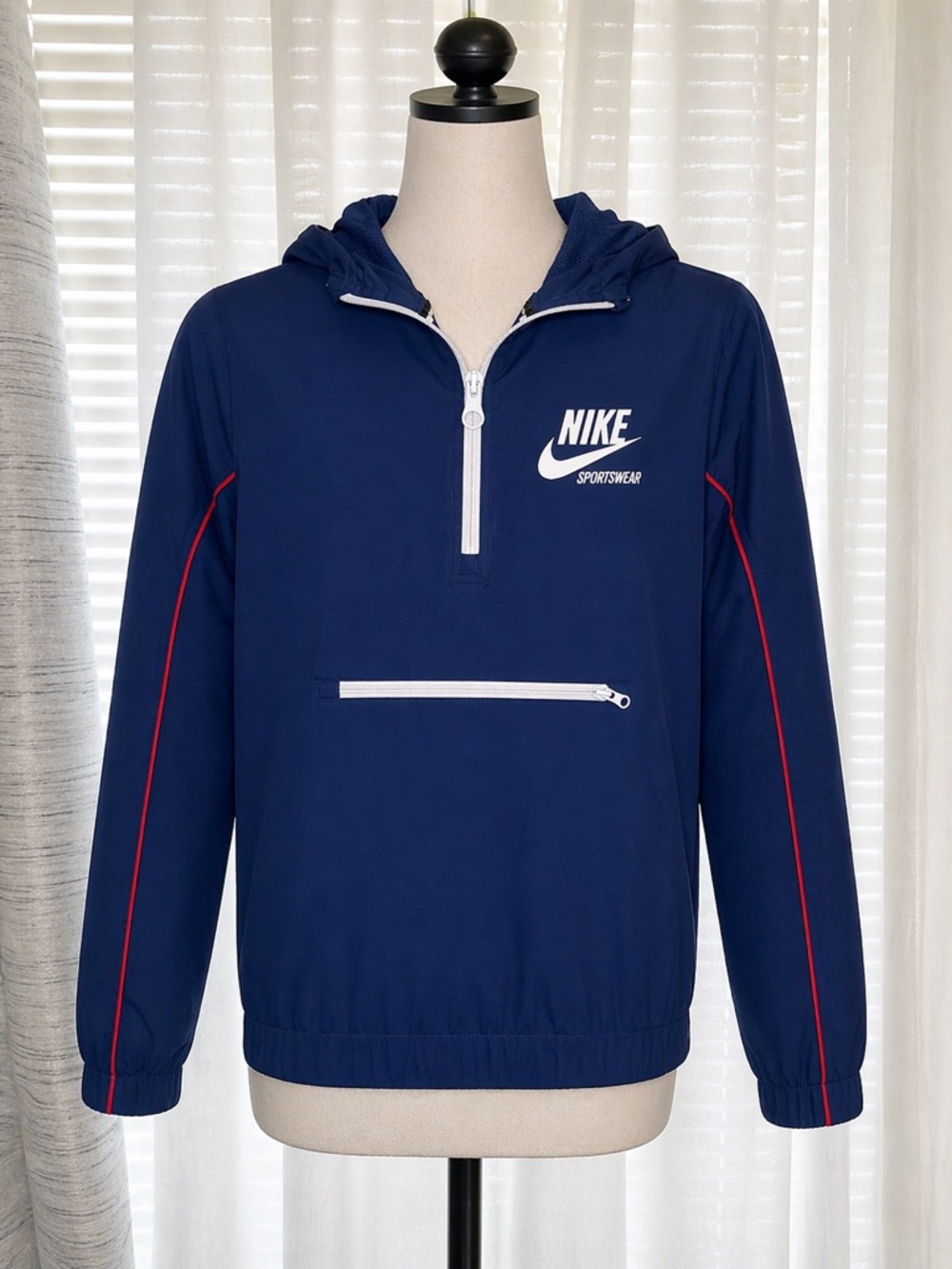 Nike Navy and White Half-Zip Sports Hoodie